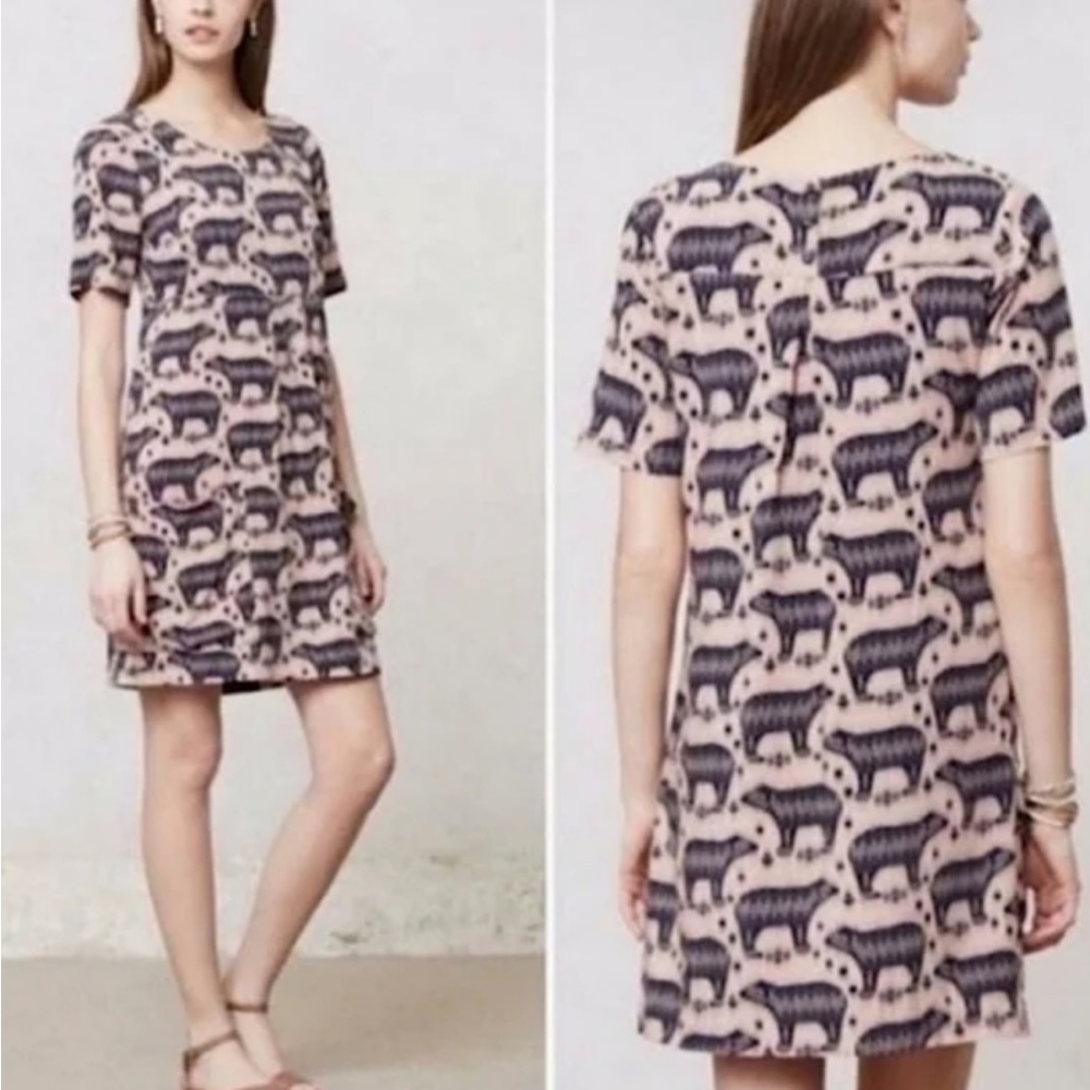 Maeve Anthropologie Bear Print Mini Shift Dress size 10